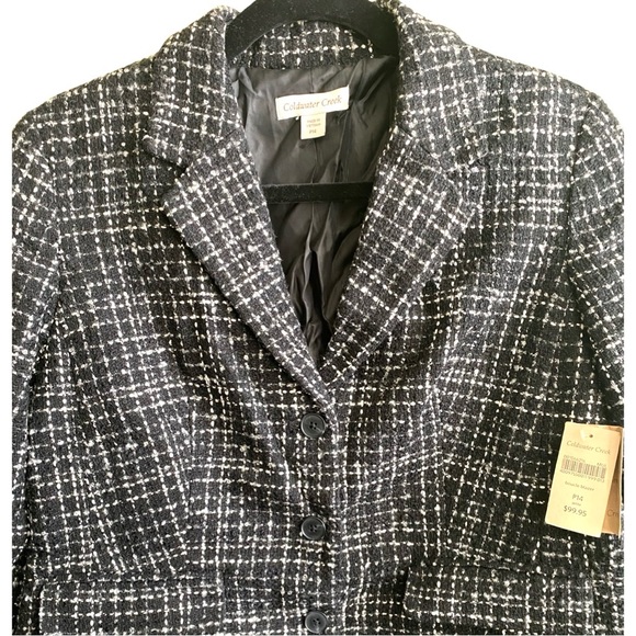 Coldwater Creek Boucle Blazer 14 Petite Wool Tweed Short Jacket Black White - Picture 3 of 8
